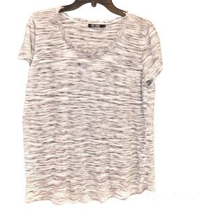 Nic &‎ Zoe Linen Blend Marled Space Dye Fringe Shirt Blue White Large